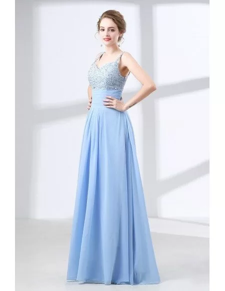 Really Cheap Sky Blue Prom Dress With Sequin Bodice Under $100