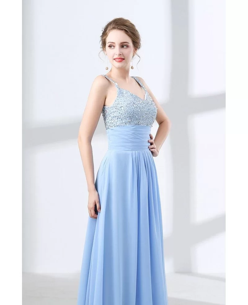 Really Cheap Sky Blue Prom Dress With Sequin Bodice Under $100 #CH6634