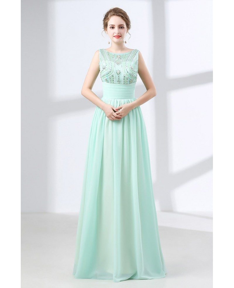Flowing Chiffon Long Teal Prom Dress With Modest Beading Top Ch6635 Gemgrace Com
