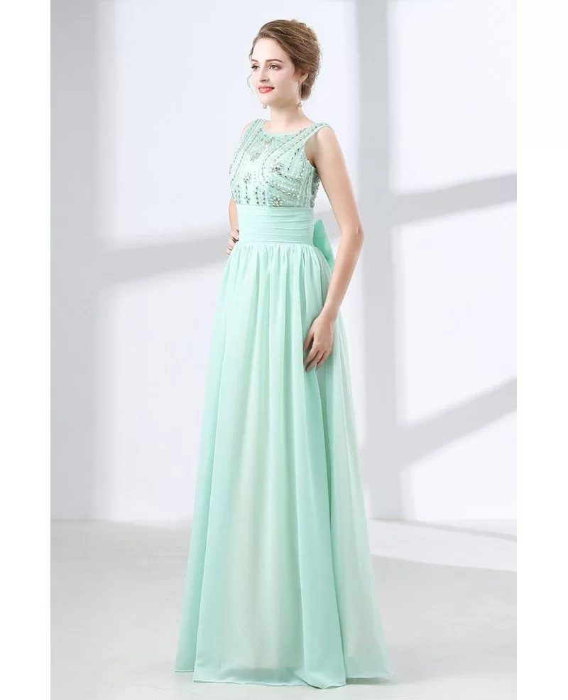Flowing Chiffon Long Teal Prom Dress With Modest Beading Top #CH6635 ...