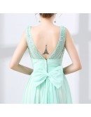 Flowing Chiffon Long Teal Prom Dress With Modest Beading Top