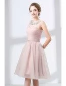 Cute Pink Knee Length Homecoming Dress Tulle With Lace Neck
