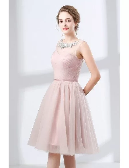 Cute Pink Knee Length Homecoming Dress Tulle With Lace Neck #CH6636 ...