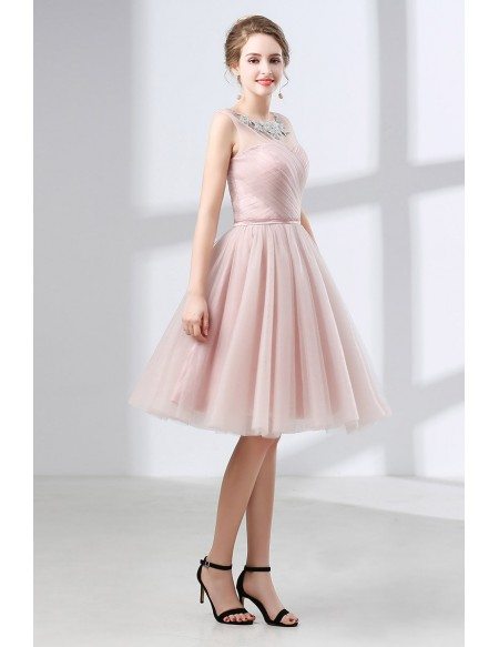 Cute Pink Knee Length Homecoming Dress Tulle With Lace Neck #CH6636 ...