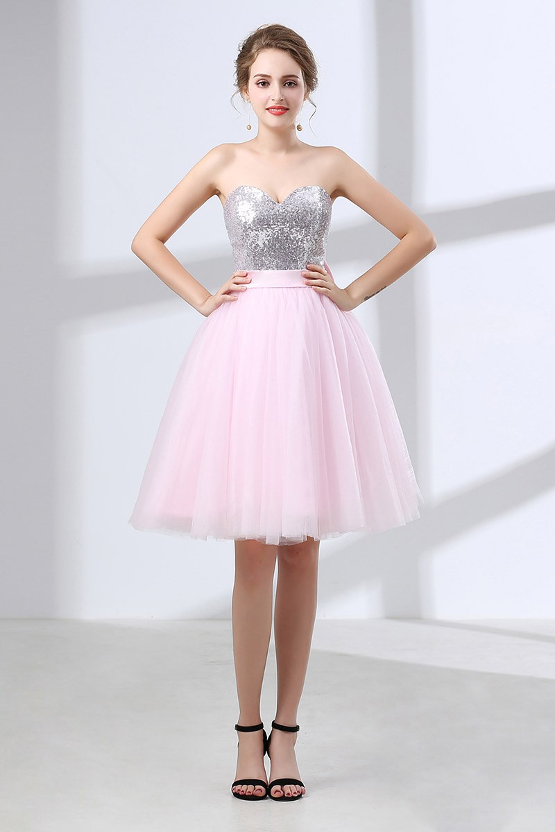 Beautiful Pink Bow Homecoming Dress With Sparkly Silver Sequins #CH6637 ...