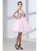 Beautiful Pink Bow Homecoming Dress With Sparkly Silver Sequins