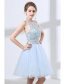 Vintage Two Piece Halter Homecoming Dress Short With Crystals