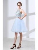 Vintage Two Piece Halter Homecoming Dress Short With Crystals