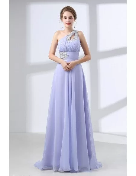 A Line Long Chiffon Prom Dress With Lace Beading One Shoulder