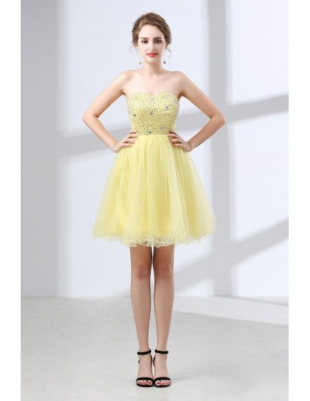 Cheap Cocktail Yellow Prom Dress Beaded For Homecoming Girls