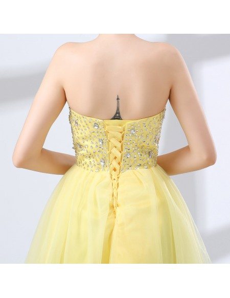 Cheap Cocktail Yellow Prom Dress Beaded For Homecoming Girls