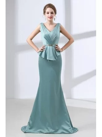 Fitted Trumpet Satin Formal Dress Backless For Mature Woman
