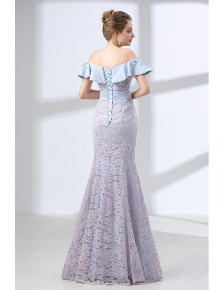 Off The Shoulder Ruffled Lace Prom Dress Fitted In Mermaid Style