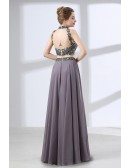 Two Piece Vintage Grey Formal Dress Long With Crystal Halter Top