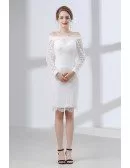 All Lace Cocktail Bridal Dress With Off Shoulder Long Sleeves