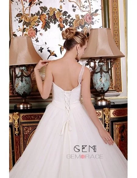 Ball-Gown One Shoulder Cathedral Train Organza Wedding Dress With Beading Ruffle