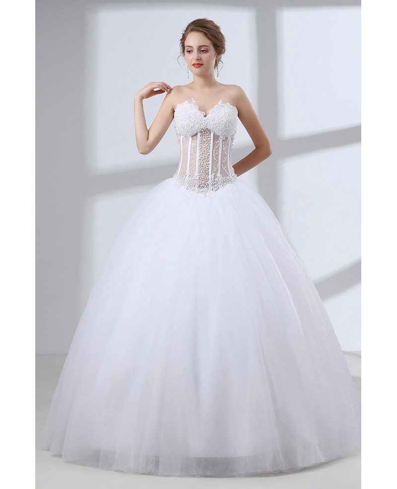 Sweetheart Corset Ball Gown Wedding Dress With Sexy Beading Top CH6650 GemGrace