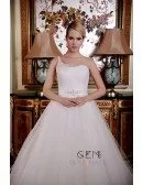 Ball-Gown One Shoulder Cathedral Train Organza Wedding Dress With Beading Ruffle