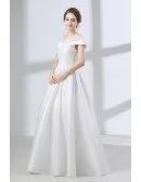 Simple A Line Satin Wedding Dress With Lace Off Shoulder Straps