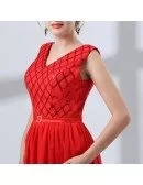 Flowing Chiffon Red Corset Evening Dress Long With Sequin Bodice