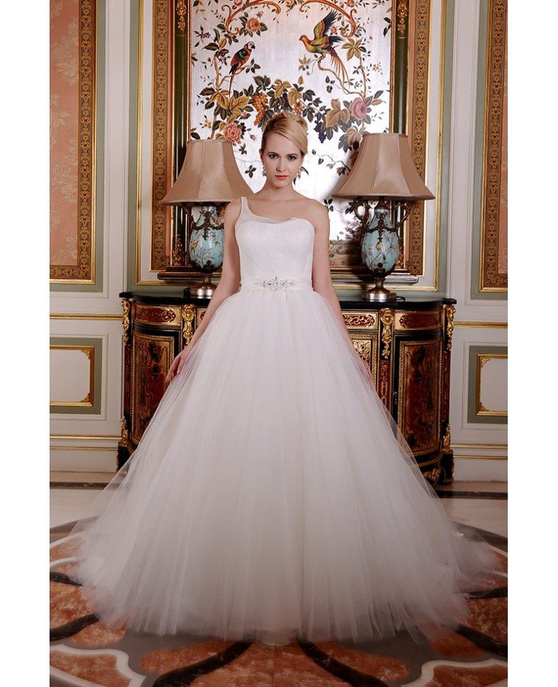 Ball-Gown One Shoulder Cathedral Train Organza Wedding Dress With ...