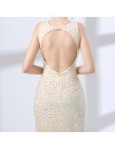Sparkly Open Back Champagne Prom Dress Mermaid With Sweetheart Neck