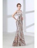 Sparkly Sequined Brown Prom Dress Long Slim With Sweetheart Neck