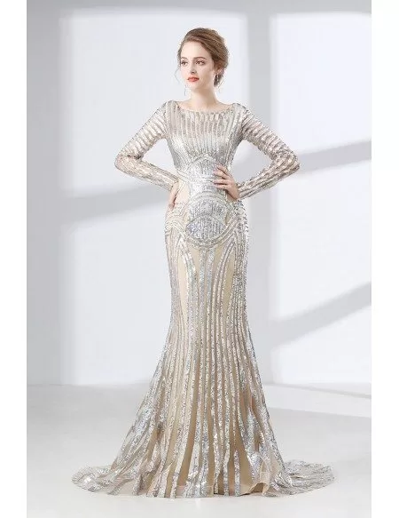 silver gown with sleeves
