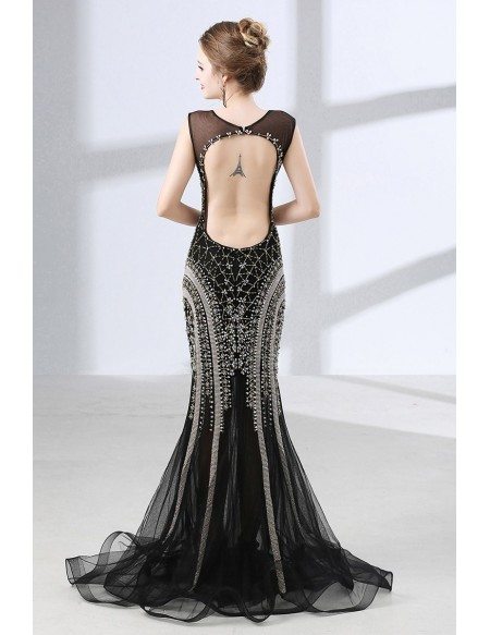 Sexy Black Mermaid Prom Dress Tight With Sparkly Beading