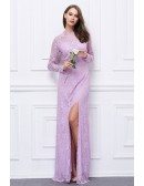 Chic Lace Long Evening Dress With Long Sleeves Split