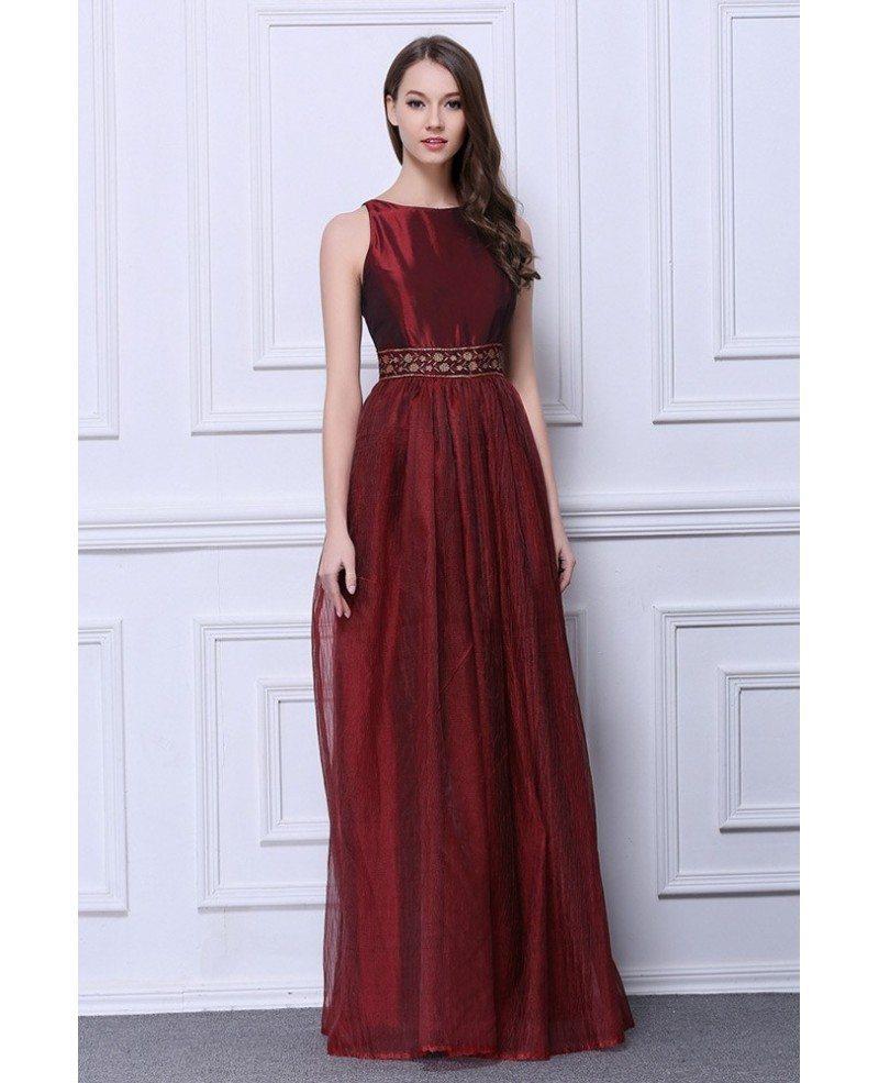 Elegant A Line Scoop Neck Tulle Long Wedding Guest Dress With Beading CK485 88 GemGrace