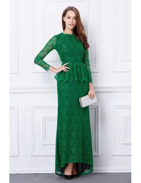 Green Elegant Sheath Lace Long Evening Dress With Open Back