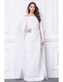 Stylish A-Line Lace Long Evening Dress With Cape