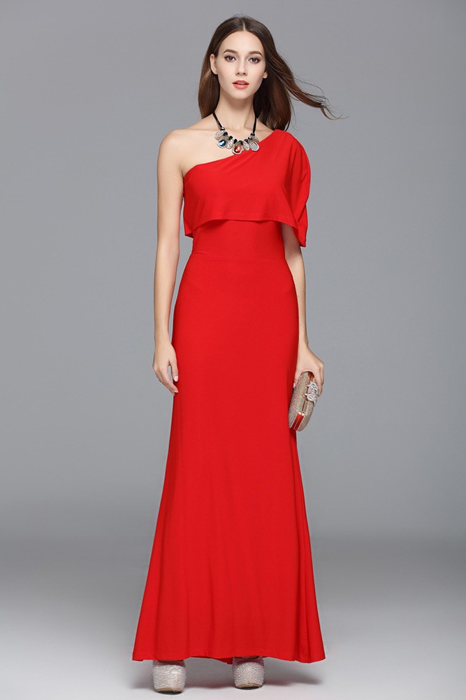 Red A-line One-shoulder Floor-length Evening Dress #CK573 $54.9 ...