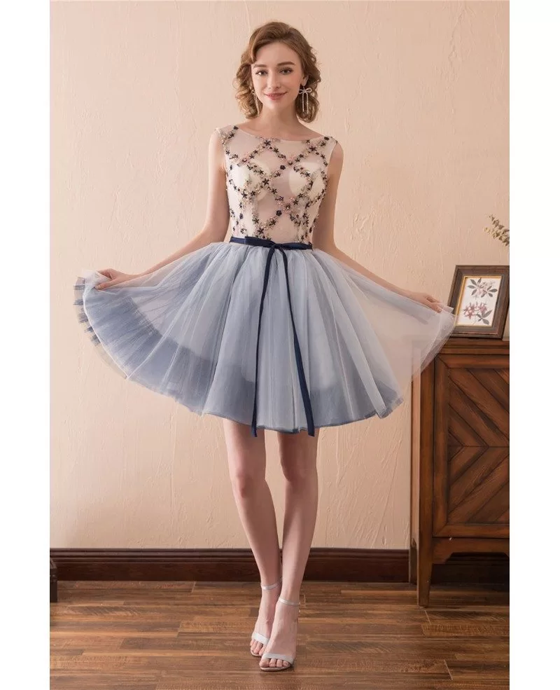 Adorable Glitter Tulle Corset Tea Length Hoco Dress