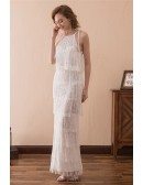Unique Tiered Tassel White Prom Dress Long For Curvy Girls