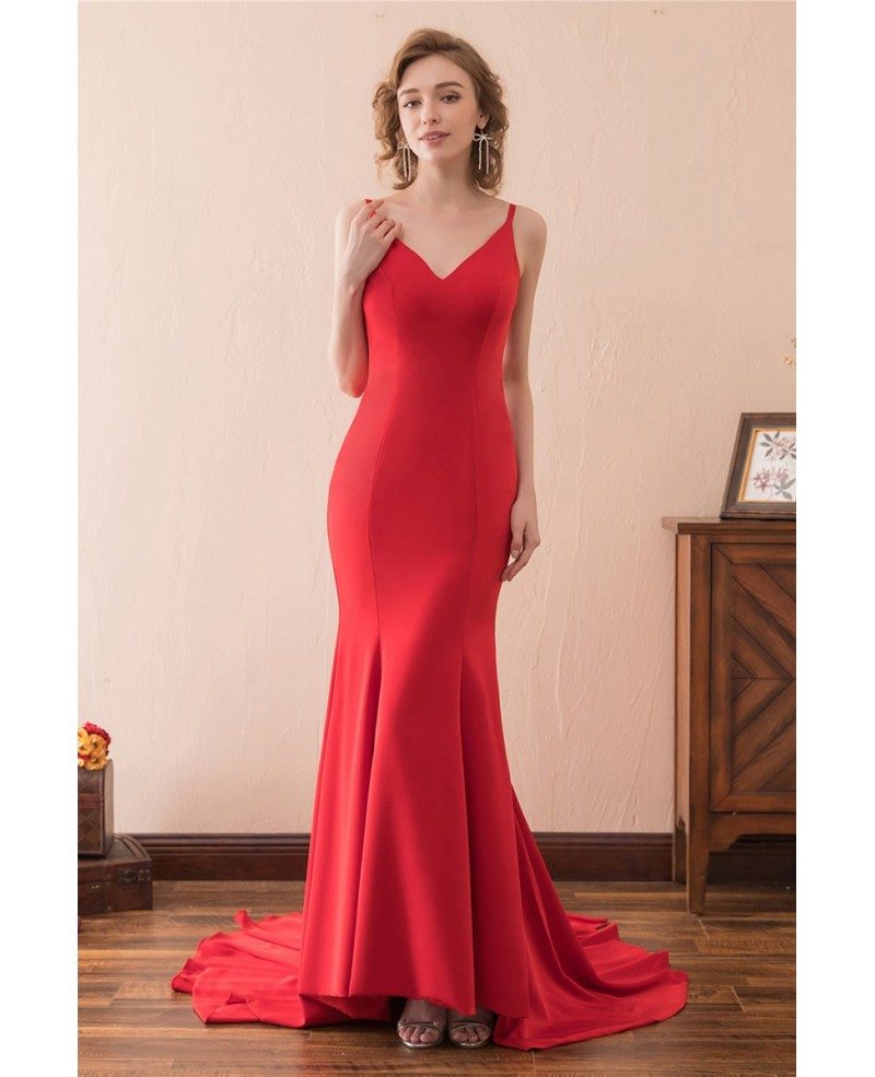 Simple Long Red Trumpet Semi Formal Dress Fitted With Train #CH6677 ...