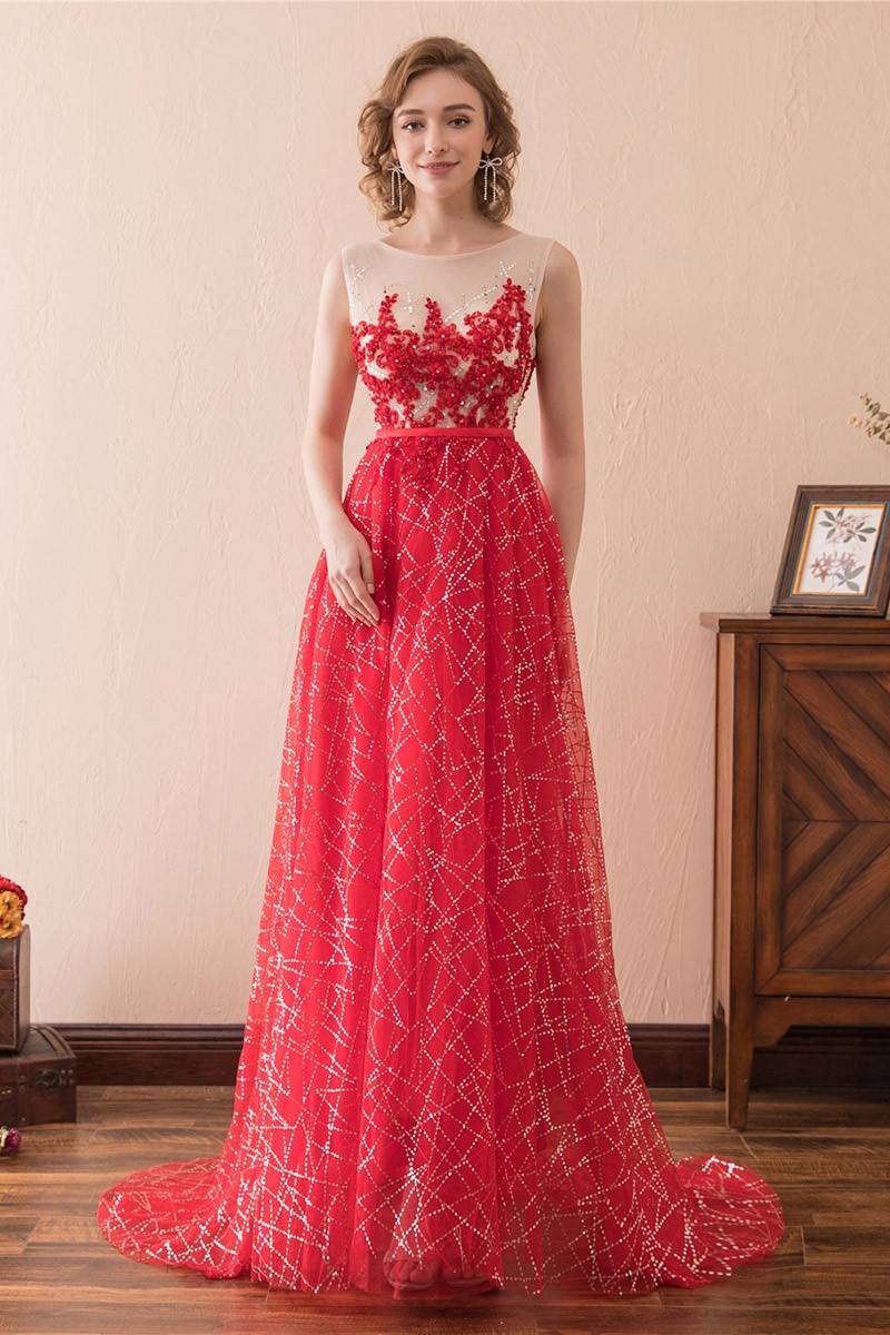 red sparkly gown