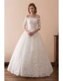 Off The Shoulder Lace Ballroom Wedding Dress With 1/2 Sleeves