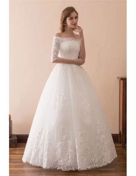 Off The Shoulder Lace Ballroom Wedding Dress With 1/2 Sleeves