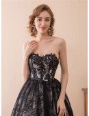 Strapless All Lace Black Formal Dress Long With Train For Woman