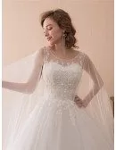 Simple Tulle Lace Ballroom Wedding Gowns With Cape Train