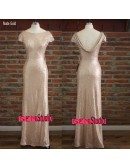 Elegant Long Gold Sequin Bridesmaid Dresses Under 100 For Wedding With Short Sleeves Cowl Back