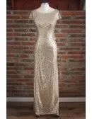 Elegant Long Gold Sequin Bridesmaid Dresses Under 100 For Wedding With Short Sleeves Cowl Back