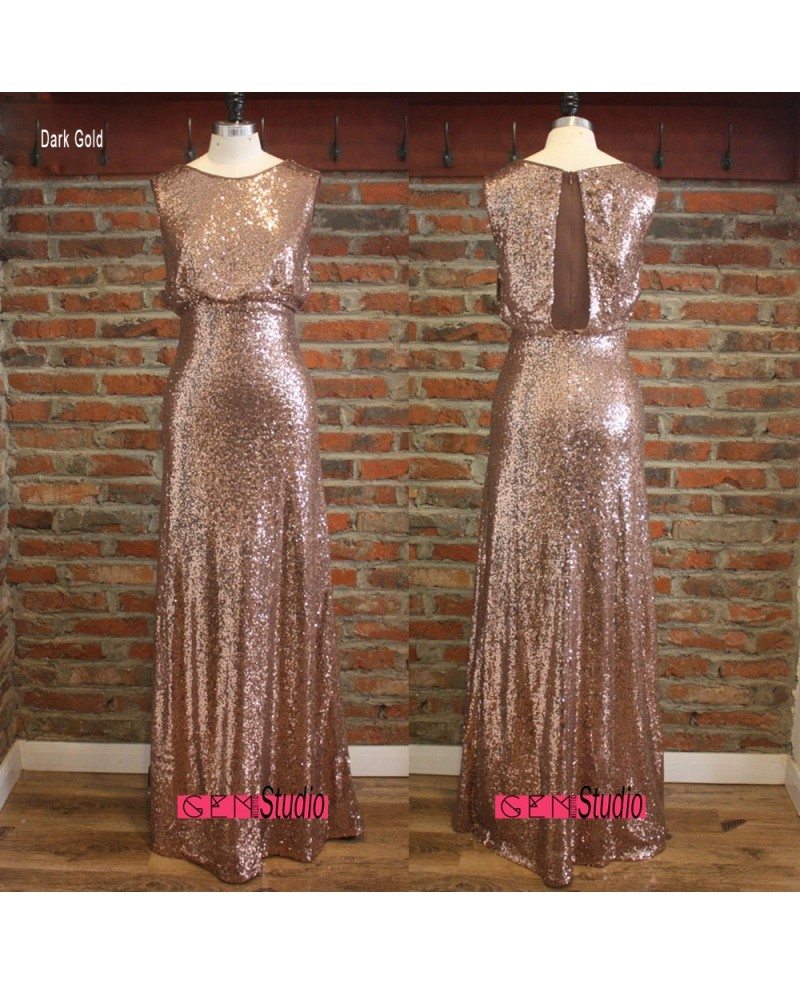 Classy Sparkly Rose Gold Sequin Bridesmaid Dresses Long Sleeveless With ...