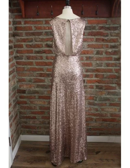 Classy Sparkly Rose Gold Sequin Bridesmaid Dresses Long Sleeveless With ...