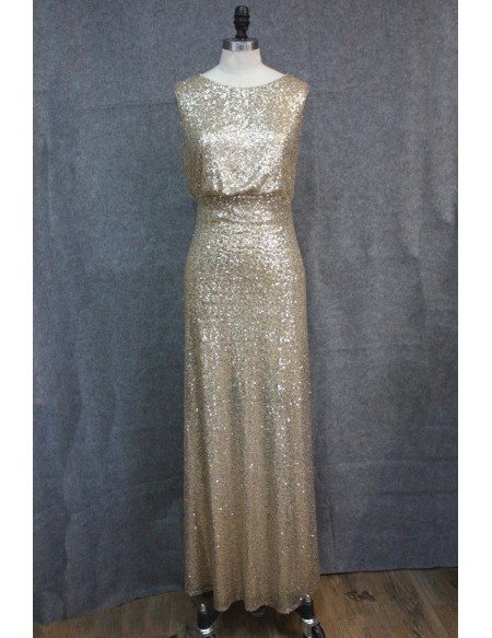 Cheap Formal Gold Sparkly Bridesmaid Dresses Long Sequin Dress Sleeveless Under $100