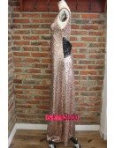 Unique Rose Gold Long Metallic Sequin Bridesmaid Dresses Backless Open Back For Formal