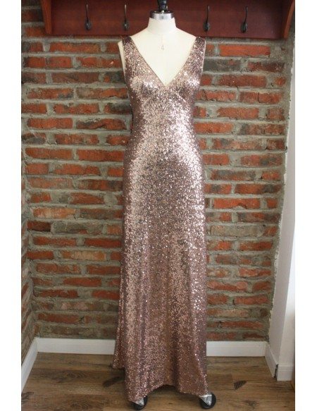 Unique Rose Gold Long Metallic Sequin Bridesmaid Dresses Backless Open Back For Formal