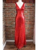 Sexy Backless Sparkly Gold Prom Dresses Long Formal Dress With V-neck Open Back